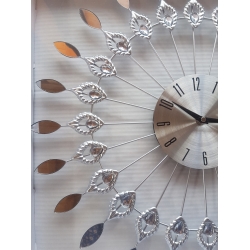 Zegar ścienny srebrny z kryształkami Glamour